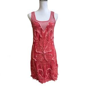 Free People Ice Ice Baby Beaded Sleeveless Mini Dress in Pink Lemonade Sz S ?